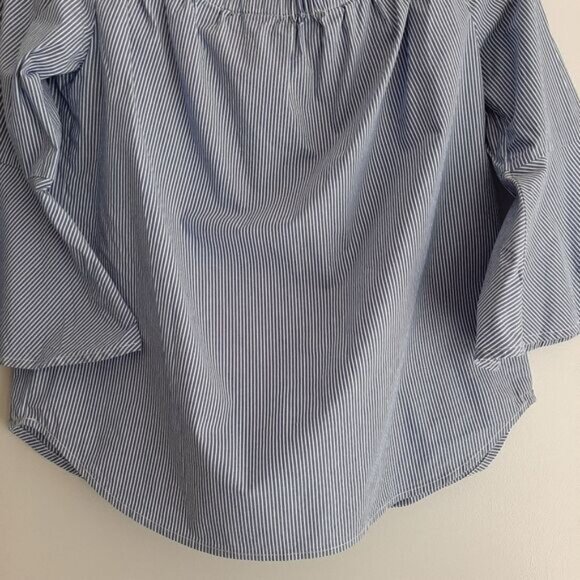 LORD & TAYLOR Bell Sleeve Top Scoop / Off Shoulder Blue & White Stripe Sz XS - Picture 11 of 14